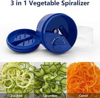 3 in 1 Vegetable Spiralizer Slicer, Adjustable Zucchini Carrot Noodle Maker, Cucumber Spiral Cutter, Easy to Use Kitchen Tool（Blue）