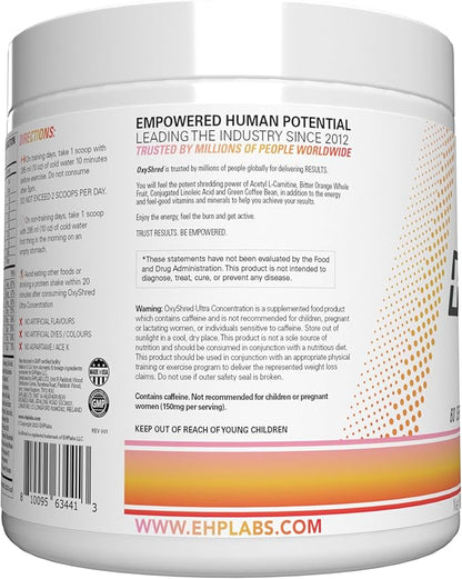 EHP Labs OxyShred Pre Workout Powder - Preworkout Powder with L Glutamine & Acetyl L Carnitine, Energy Boost Drink - Peach Mango, 60 Servings