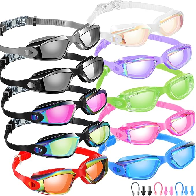 Konohan 10 Pack Swim Goggles Bulk for Kids adult Pool Goggles Anti Fog Silicone No Leak Swimming Glasses for Men Women Youth