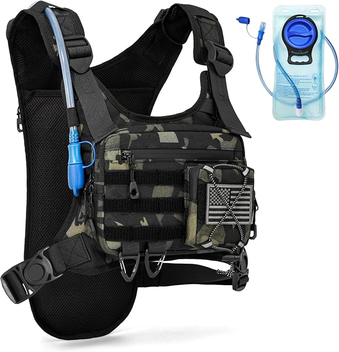 Hydration Vest with 2L Water Bladder for Men and Women,Lightweight Adjustable Hydration Backpack,Reflective Running Hydration Chest Bag for Hiking Climbing Cycling