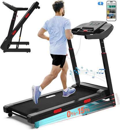 CIIHI Treadmill with Auto Incline - Adjustable Height Handrail 15% Auto Incline Treadmill with 400 lbs Capacity - Foldable Running Machine for Home with APP, Voice Control and Speaker - 8.7 MPH