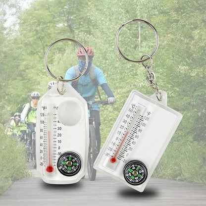 1Pc White Small Compasses Thermometer Keychain