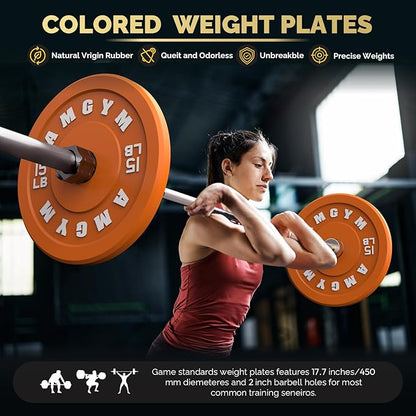 2 Inch Bumper Plates，10-500lbs，Barbell Rubber Olympic Weight Plates Set for Home Gym, Strength Training & Weight Lifting, Multiple Options Colors