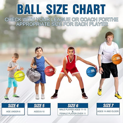 Jenaai 6 Pcs Rubber Basketballs Official Size Bulk Streetballs Multicolor Basket Balls with Pump Plain Basketball Set for Adult Youth Gifts Indoor Outdoor Training Games