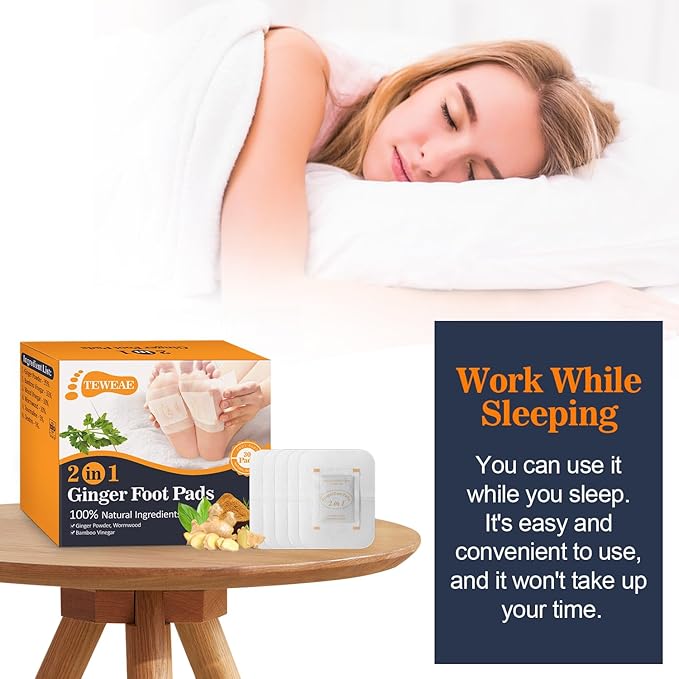 2 in 1 Foot Pads, 30 Pads Tear and Use Pure Ginger Bamboo Wormwood Foot Pads, Bigger Adhesive ''Stay in Place'' Goodnight Pads