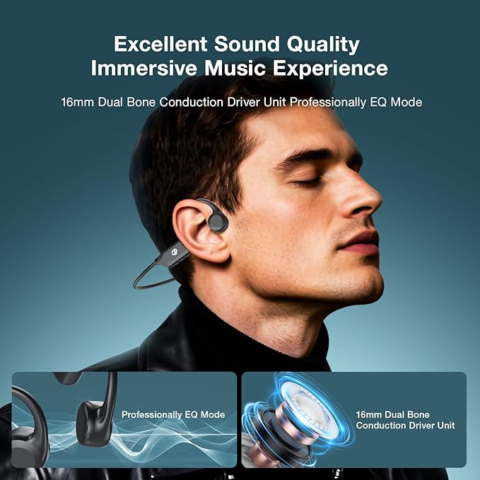 Bone Conduction Headphones, Open Ear Headphones Wireless Bluetooth with Mic, Superior Sound Running Headphones 10H Playtime, Comfortable Fit Waterproof for Music, Workouts, Travel