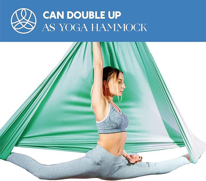 Aerial Silks Starter Kit - Durable 9 Yards of Aerial Yoga Hammock with Hardware & Guide - Aerial Swing for Acrobatic Flying Yoga & All Levels (Aerial Rigging Point Up to 13ft)