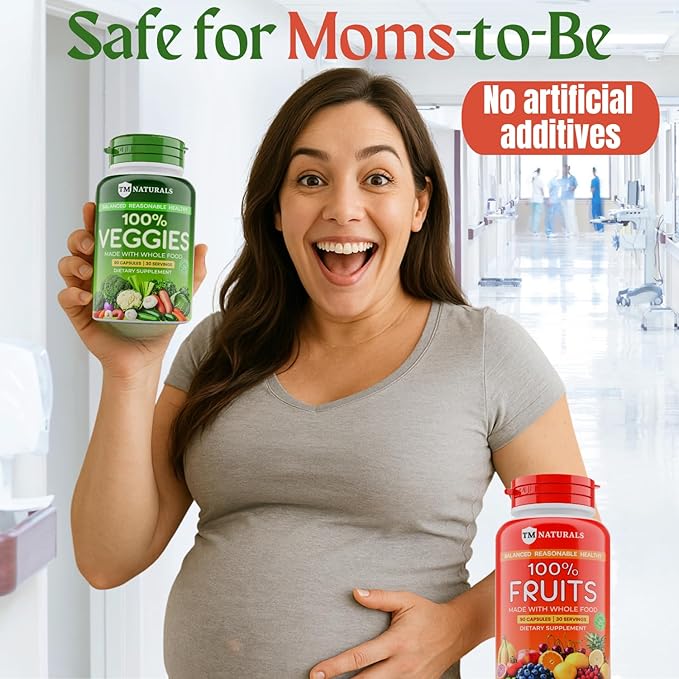 Fruit and Veggies Supplement Vitamins for Men and Women - Super Fruits and Veggies Capsules to Support Balanced Nutrition and Energy Levels - Whole Natural Super Foods 90 Count (Pack of 2)