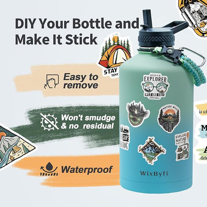 One Gallon Water Bottle Insulated, Triple Wall Vacuum Cold for 48 Hrs & Leak-proof & Non-BPA, 128oz Large Sports Stainless Steel Water Jug with Paracord Handle Straw Spout Lids & DIY Stickers