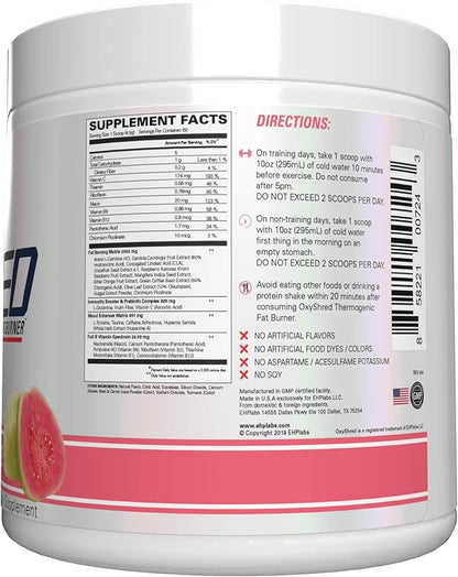 EHP Labs OxyShred Pre Workout Powder & Shredding Supplement - Preworkout Powder with L Glutamine & Acetyl L Carnitine, Energy Boost Drink - Guava Paradise, 60 Servings