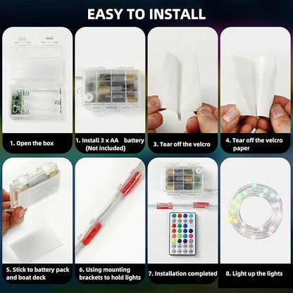 Kayak Paddle Board Lights Kit, IP68 Waterproof Dream Color SUP Glow Light with Remote, Battery Powered Kayak Lights for Night Kayaking SUP Canoes, Marine Pontoon Boats Light (26FT)