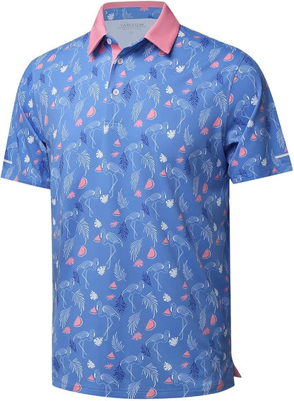 Golf Shirts for Men - Moisture Wicking Short Sleeve Performance Sport Casual Striped Collared Mens Polo Shirt