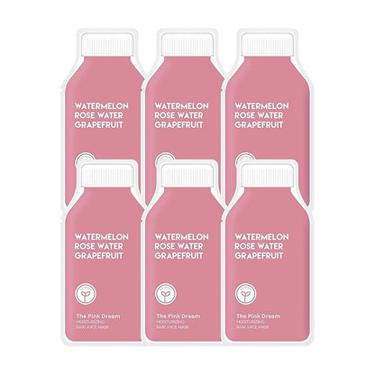 ESW Beauty The Pink Dream - Moisturizing Raw Juice Face Mask (6-Pack) - Hydrating with Watermelon, Rose Water & Grapefruit for Dry, Sensitive Skin - Vitamins C & E for Radiance
