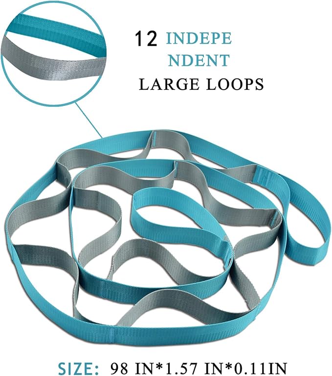 SANKUU Yoga Straps Stretching Strap with 12 Loops Workout Poster, Straps for Stretching Physical Therapy Equipment Long Stretch Out Bands for Exercise, Pilates and Gymnastics for Women Men