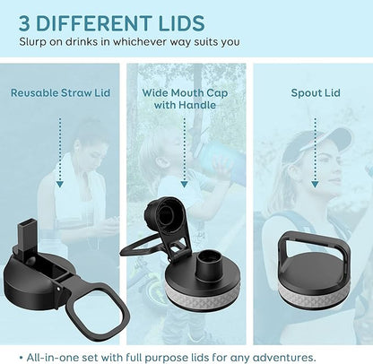 Coolflask Water Bottle 87 oz with Straw, 2/3 Gallon Insulated Stainless Steel Large 3 Lids Big Water Jug for Sports or Office, Non-BPA Keep Cold Up to 48 Hrs or Hot Up to 24 Hrs, Samurai Cyan