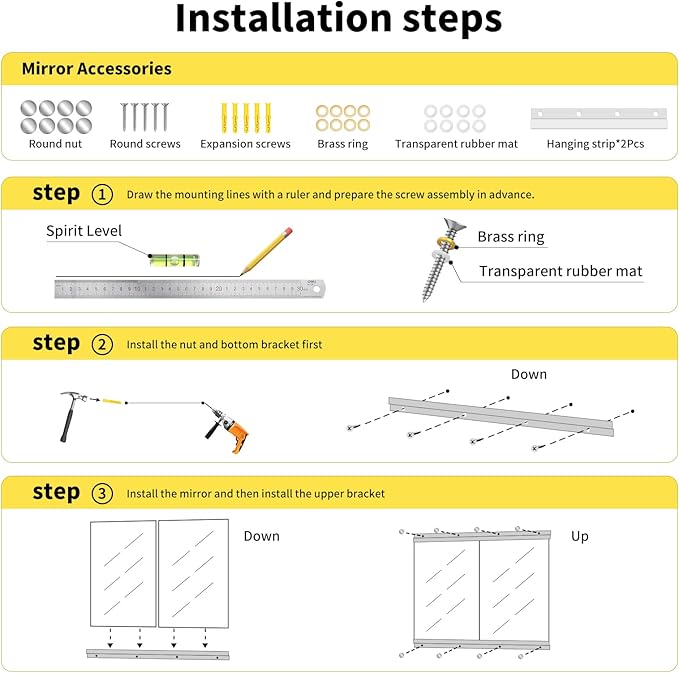Home Gym Mirror - 80x40 Inch, 2PCS Frameless Tempered Glass Full Body Mirror for Wall Mount - Ideal for Yoga, Workout, Bedroom, Dance Studio (Silver)