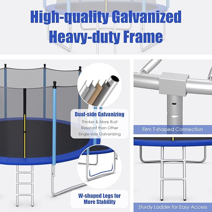 GYMAX Trampoline, 8FT 10FT 12FT 14FT 15FT 16FT Recreational Trampolines w/Safety Enclosure Net & Ladder - ASTM Certificated, Outdoor Trampoline for Kids and Adults