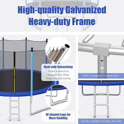 GYMAX Trampoline, 8FT 10FT 12FT 14FT 15FT 16FT Recreational Trampolines w/Safety Enclosure Net & Ladder - ASTM Certificated, Outdoor Trampoline for Kids and Adults
