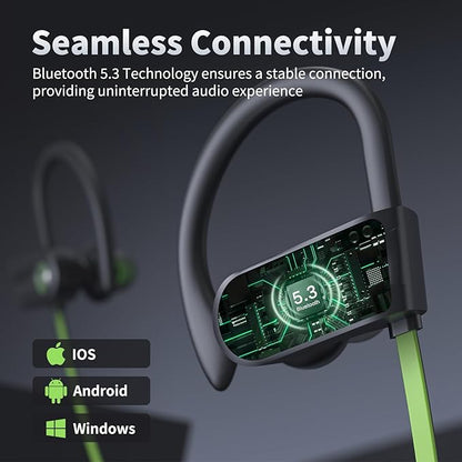 JOYWISE Bluetooth Headphones, Wireless Earbuds IPX7 Waterproof Bluetooth 5.3 Headphones with 16Hrs Playtime Stereo Bass Headsets with Mic Running Headsets with Earhooks for Sports Running Workout