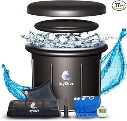 17-Piece XL Portable Ice Bath Tub for Adults -105 Gal 5-Layer Cold Plunge Tub with Water Chiller Included & Thermometer, Inflatable Ice Bath Tub w/ 400L Capacity, Athletes Indoor/Outdoor Recovery