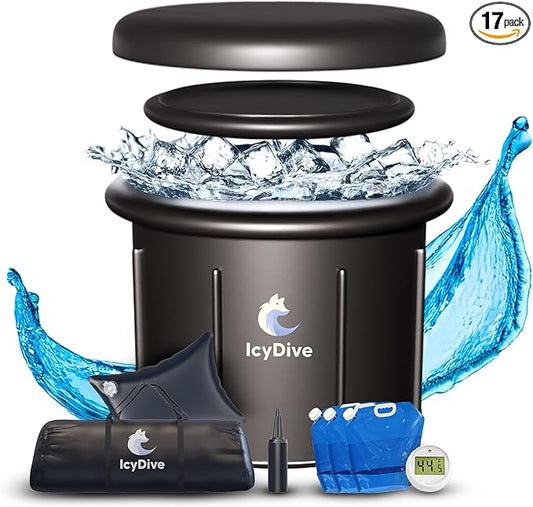 17-Piece XL Portable Ice Bath Tub for Adults -105 Gal 5-Layer Cold Plunge Tub with Water Chiller Included & Thermometer, Inflatable Ice Bath Tub w/ 400L Capacity, Athletes Indoor/Outdoor Recovery