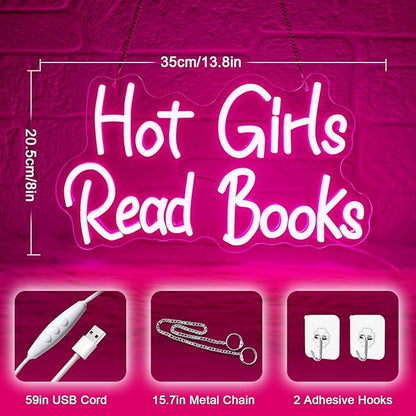 Hot Girls Read Books Neon Sign,Classroom Neon Sign,Pink LED Light Up Wall Sign for Classroom,Girls Bedroom,Dorm Room,Back to School Decor,College Gift,Cute Study Room Led Neon Light