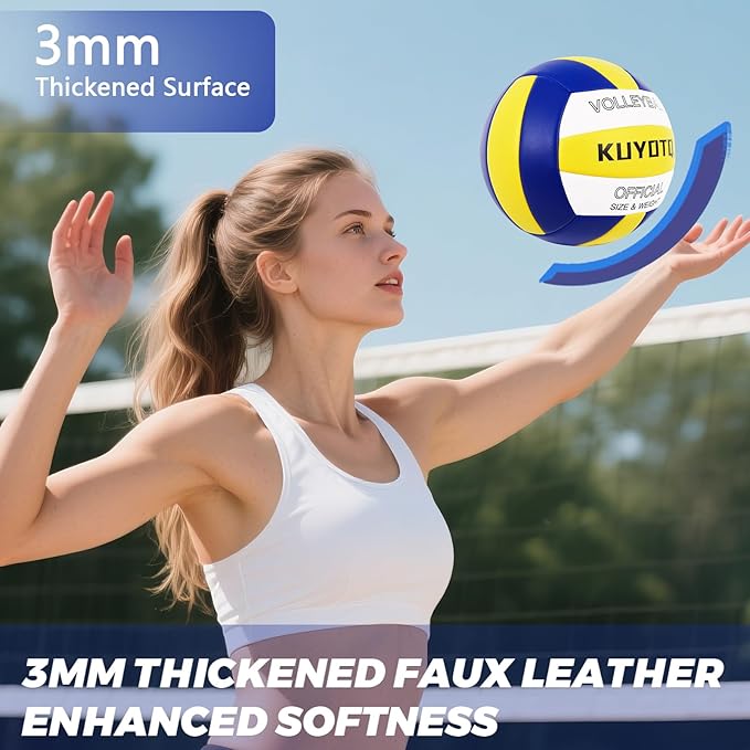 KUYOTQ Official Size 5 in&Outdoor Beach Volleyball,3MM Thickened Surface Soft Leather Youth Womens Mens Volleyball for Game Gym Training(Deflated)