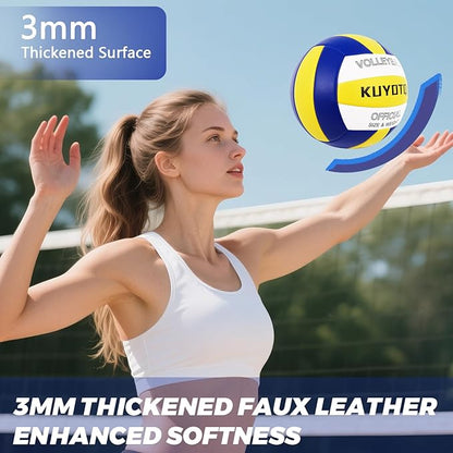 KUYOTQ Official Size 5 in&Outdoor Beach Volleyball,3MM Thickened Surface Soft Leather Youth Womens Mens Volleyball for Game Gym Training(Deflated)