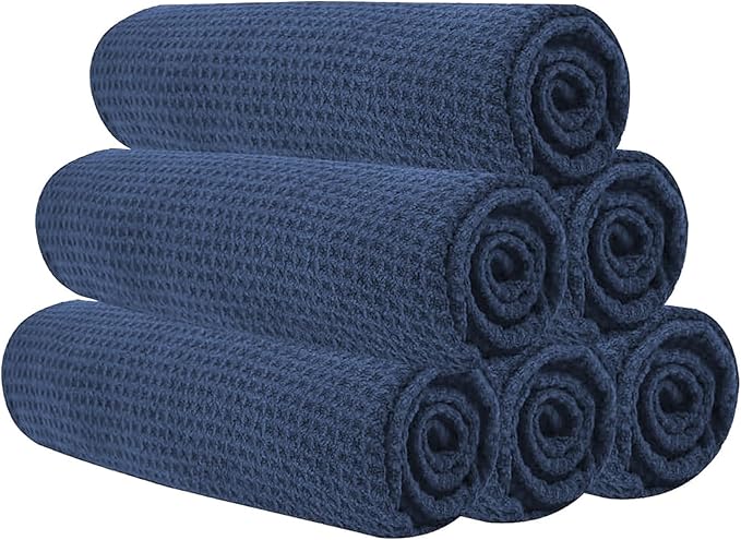 Microfiber Gym Towels for Working Out, Quickly Dry Yoga Towels for Men & Women Tennis, 16 Inch x 27 Inch, 6 Pack, Navy Blue