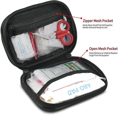 I GO 85 Pieces Hard Shell Mini Compact First Aid Kit, Small Personal Emergency Survival Kit for Travel Hiking Camping Backpacking Hunting Marine Car