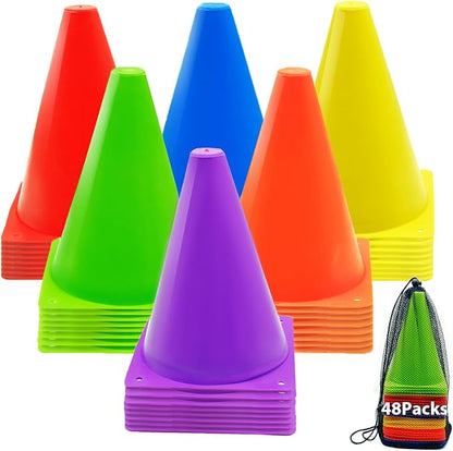 12/24/48Pcs Soccer Cones,7" or 9" Soccer Cones for Training, Multicolor Cones Sports Soccer Training Cones, Field Cones for Skating Basketball Football Drills Practice