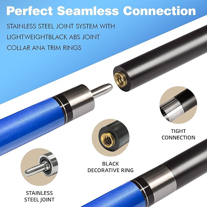 HomeSeason Glass Fiber Pool Cue 58" Professional Pool Stick 12.7mm 4-Layer Tip Low Deflection Cue Stick, 3 * 8/8Joint Pin, Ultra-Smooth, Billiard Cue Sticks