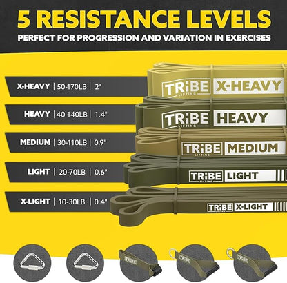 Long Resistance Bands for Working Out Men and Women - Set of 5 Pull-Up Bands, Rubber Handles and Door Anchor - Workout Bands Resistance for Men - Exercise Bands Resistance Bands Set