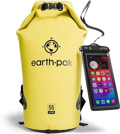 Earth Pak Waterproof Dry Bag - Roll Top Waterproof Backpack Sack Keeps Gear Dry for Kayak with Waterproof Phone Case