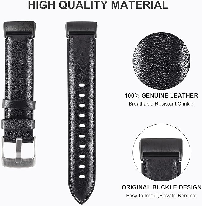 Leather Bands Compatible for Fitbit Charge 4/ Charge 3/ Charge 3 SE Fitness Tracker, Genuine Leather Band Replacement Strap Wristband Accessories for Women Men