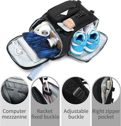 Kalesi Gym Duffle Tennis Bag Backpack 4-Way Waterproof with Shoes Compartment for travel Sport Hiking laptop (Black 02)