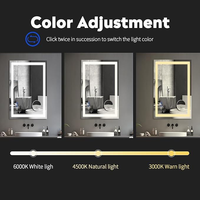 LED Bathroom Mirror with Lights for Wall Mounted 40x24in Large 3 Color