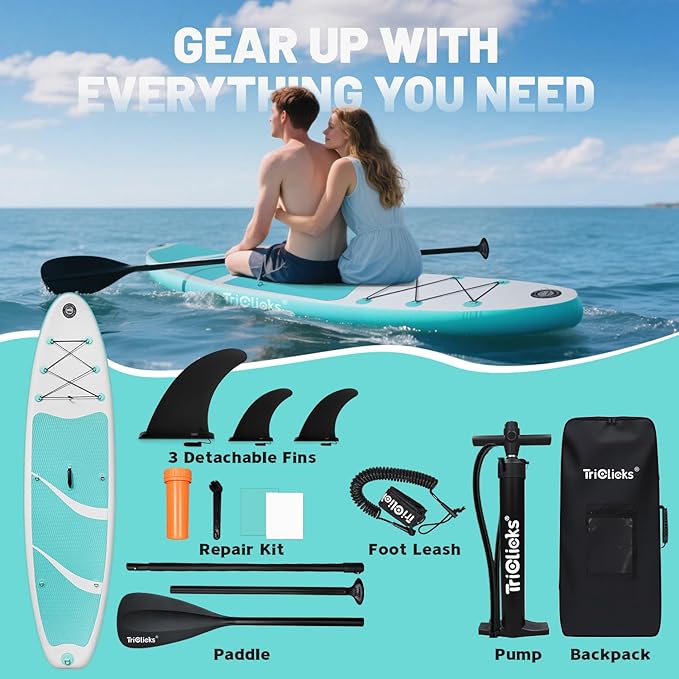 10' Inflatable Stand Up Paddle Board, Ultra-Light Wide Yoga Board for All Skill Levels with Premium SUP Paddleboard Accessories, 84L Waterproof Bag, Non-Slip Comfort Deck for Youth & Adults
