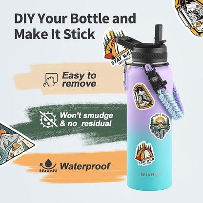 40 oz Insulated Water Bottle with Straw (Cold for 48 Hrs), Stainless Steel Triple Wall Vacuum Sports Water Jug, Leakproof Hydro Cup Flask with Paracord Handle & Straw Spout Lids & DIY Stickers