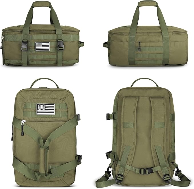 ETRONIK Gym Bags for Men Women, Military Duffle Bag Backpack with Shoe Compartment, 3 in 1 Carry on Bag Travel Backpack with Wet Pocket, Weekender Overnight Range Bag for Workout Football Gym, Green