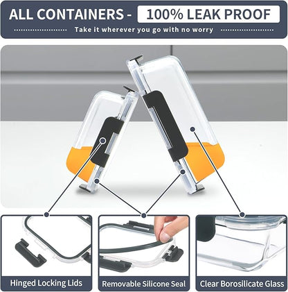 12 Pack Glass Food Storage Containers, Glass Storage Containers with Lids for Meal Prep, Lunch, Airtight, Freezer to Microwave Safe (12 Lids & 12 Containers)