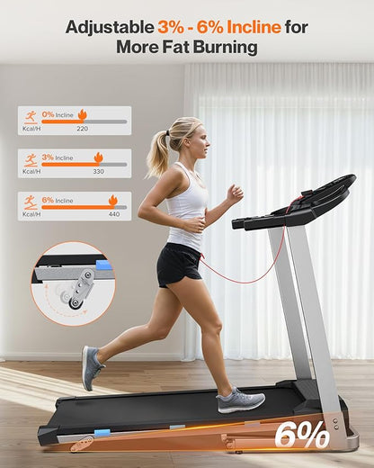 Folding Treadmill with Incline, 3.0 HP Quiet Treadmills for Home, 350 lbs Weight Capacity & 7.6 MPH, Incline Treadmill with Pulse Sensor and Bluetooth Speaker, Wide Belt, App, LED Display