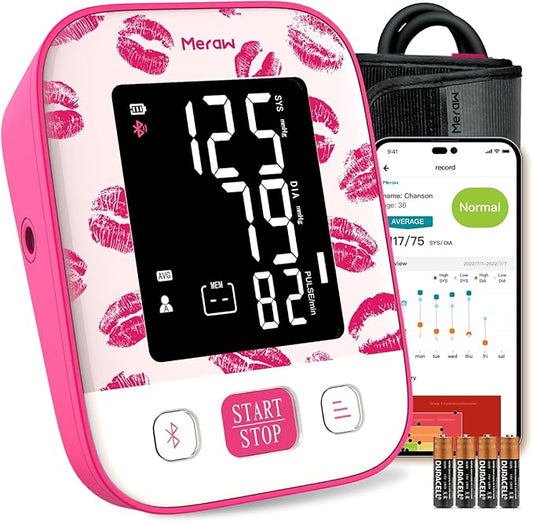 Blood Pressure Monitor Home Use, Blood Pressure Cuff Digital Arm, Blood Pressure Monitor Automatic Cuff 8.7-16.5" Bluetooth App Tracking Irregular Heartbeat Monitoring Pink