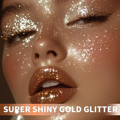 Hair Glitter Body Glitter Spray, 150ML Glitter Hairapray Gold Glitter Spray for Hair and Boday, Hair Glitter for Kids Women, Body Shimmer Festival Rave and Makeup 4.2 Fl Oz