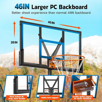 46" 10FT Basketball Hoop Outdoor - Portable Basketball Goal Adjustable Hoops & Goals with Solid Steel Rim & Extra-Large Base for Kids/Youth/Teens/Adults Outdoor