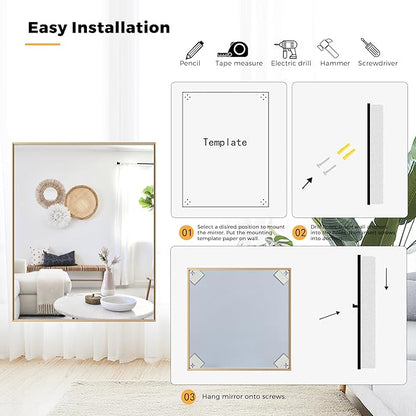 27x36 Inch Orange Gold Bathroom Mirror for Wall, Aluminum Frame Rectangle Rectangular Vanity Mirror, Modern Large for Bedroom, Living Room, Horizontal or Vertical