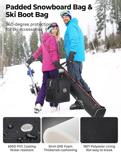 KEMIMOTO Ski Bag and Boot Bag Combo, Snowboard Bag Padded Ski Bags for Air Travel, Snow Ski Bags Fit Skis Up to 200cm, Ski Double Bag Combo