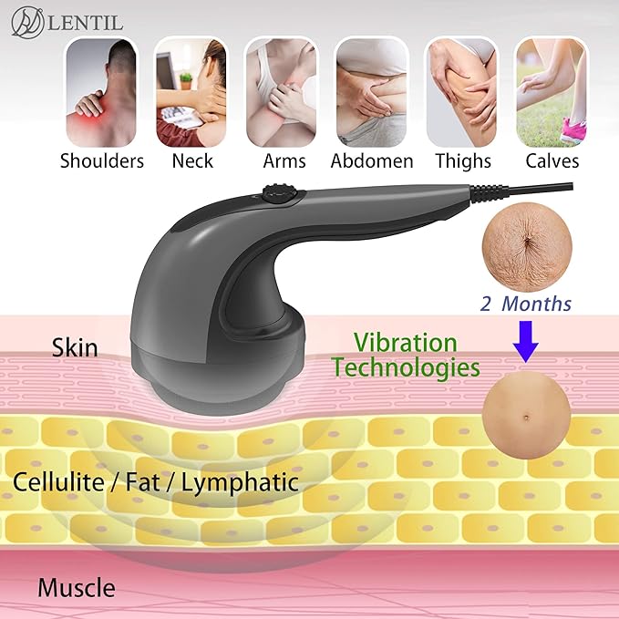 Handheld Cellulite Massager, Lymphatic Drainage Massager, Body Sculpting Machine with Lipo Roller for Stomach Belly Butt Arm Leg Fat, Wide Area Electric massagers vibrating Used at home Black