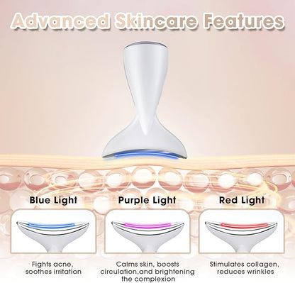 Face & Neck Massager | White LED Red-Light-Therapy-for-Face and Neck, Red Light Therapy Wand, 3 Color Led Massager for Skin Care