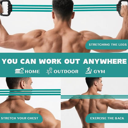 6-Pipe Chest Expander & Shoulder Stretcher - Adjustable Detachable Resistance Tubes for Home Gym, Rehab, Strength Training + Easy Workout Guide (Men/Women)